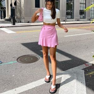 Zara Pink Satin Effect mini Skirt